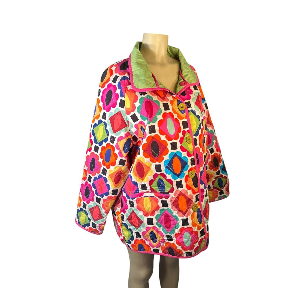Women OS Lesley Evers Spencer Floral Print Quilted Floral Cotton Jacket Button